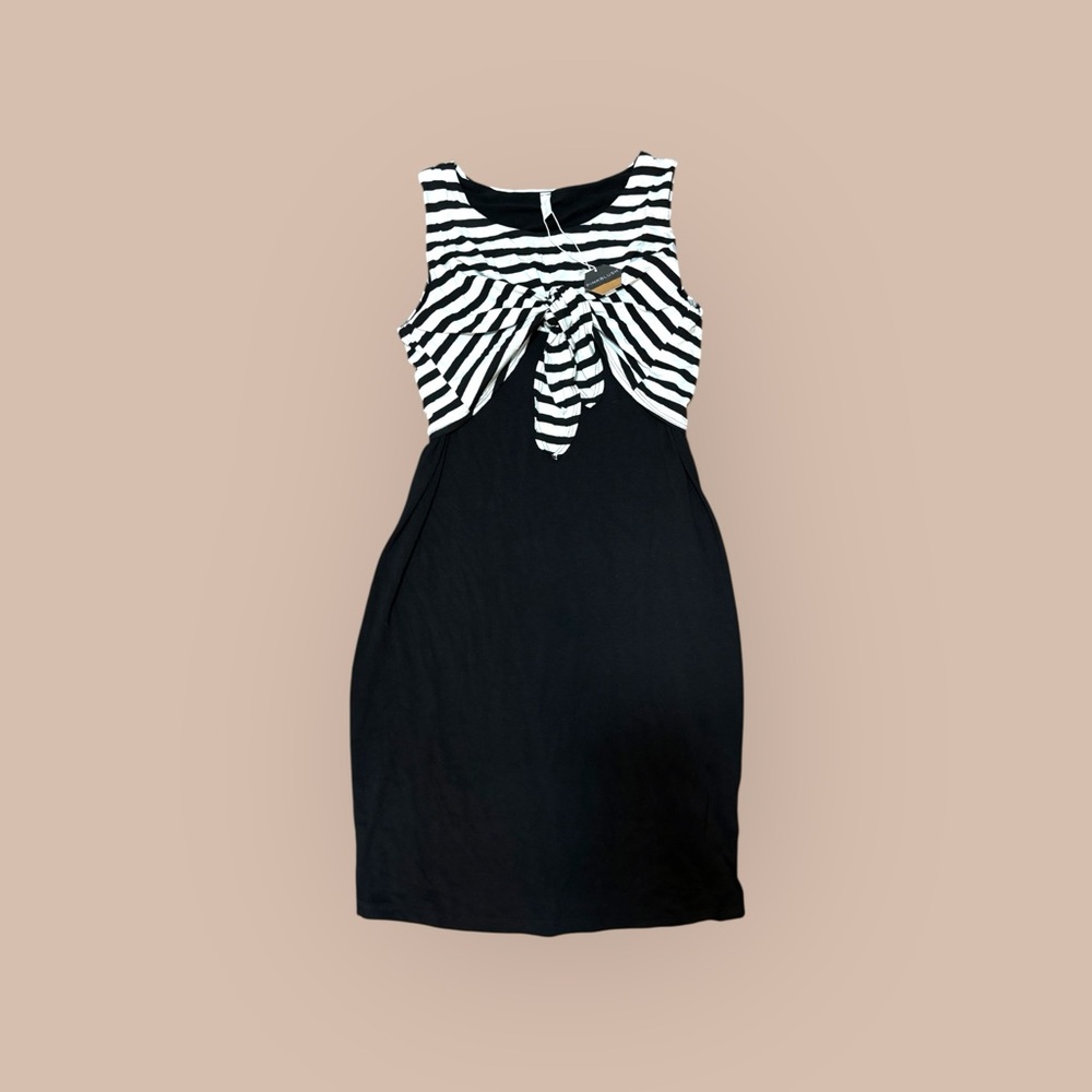 Pinkblush Black and White Striped Mini Dress